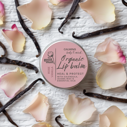 Organic Vegan Lip Balm & Wellbeing tool: Rose Vanilla 15g