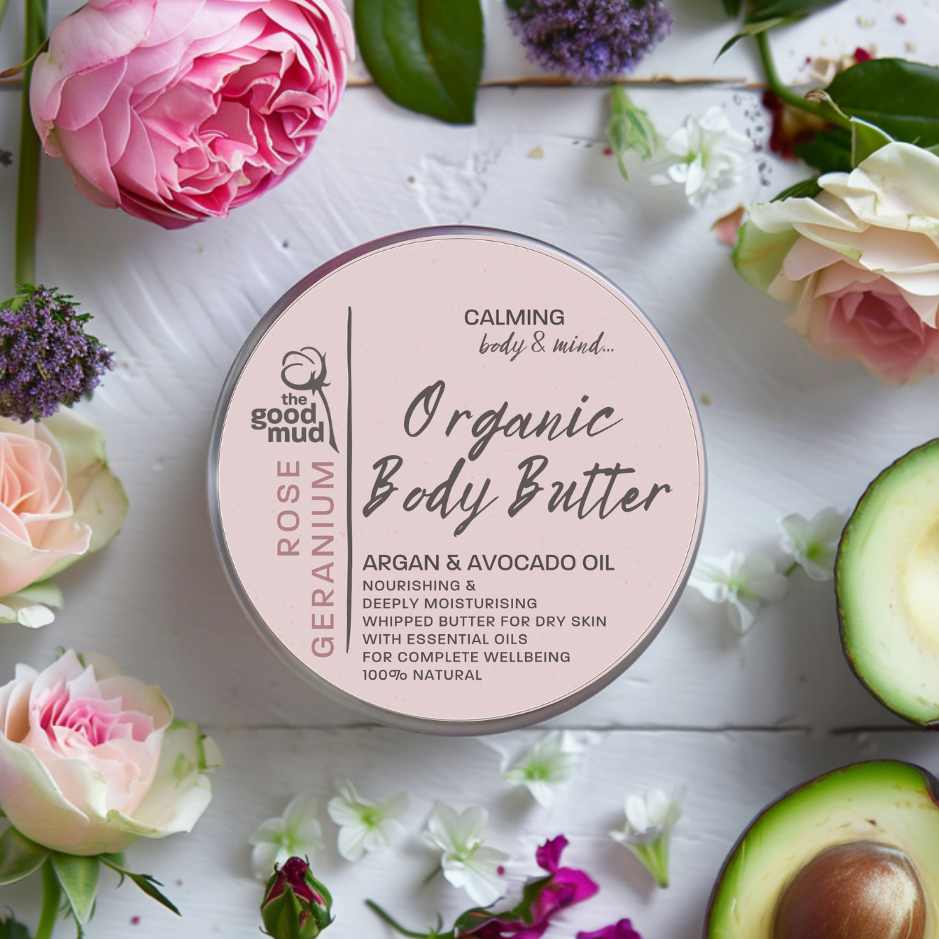 Rose Organic Body Butter with Avocado and Argan Oil 150ml